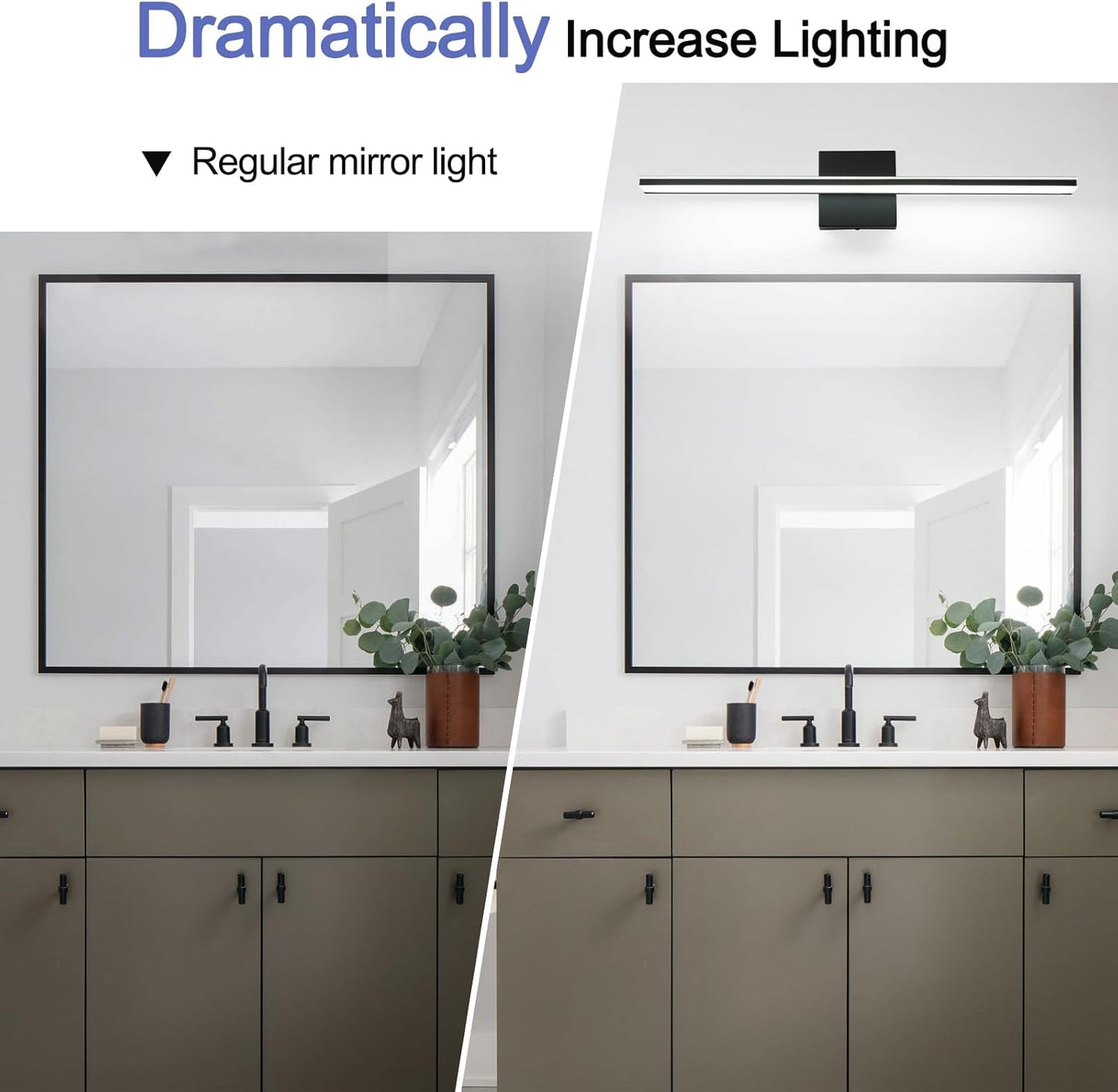 Black Vanity Light Fixture 24 Inch Bathroom Lamps over Mirror 14W Modern Bath Vanity Sconces Matte Black LED Lights for Bathroom Bedroom Wall Lighting 6000K Restroom Lighting