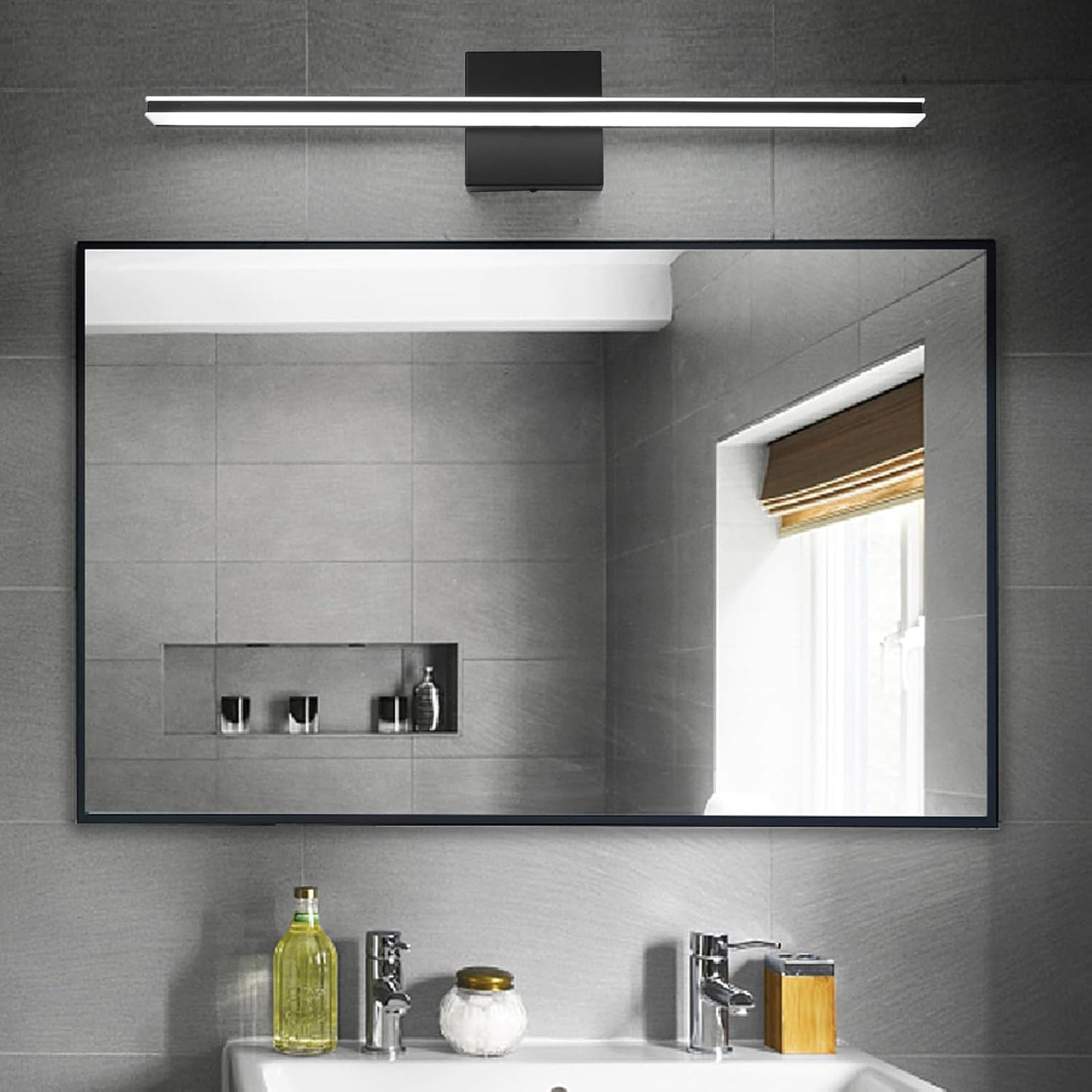 Black Vanity Light Fixture 24 Inch Bathroom Lamps over Mirror 14W Modern Bath Vanity Sconces Matte Black LED Lights for Bathroom Bedroom Wall Lighting 6000K Restroom Lighting