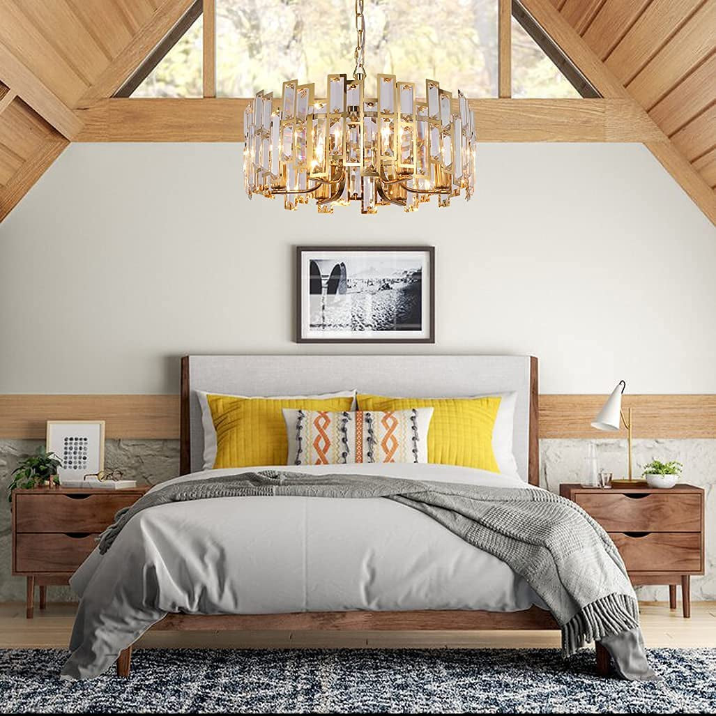 Gold Chandeliers Lighting Modern Crystal Chandelier 6 Light Contemporary Girls Bedroom Dining Room Ceiling Hanging Pendant Chandelier Lighting Fixture D17.7