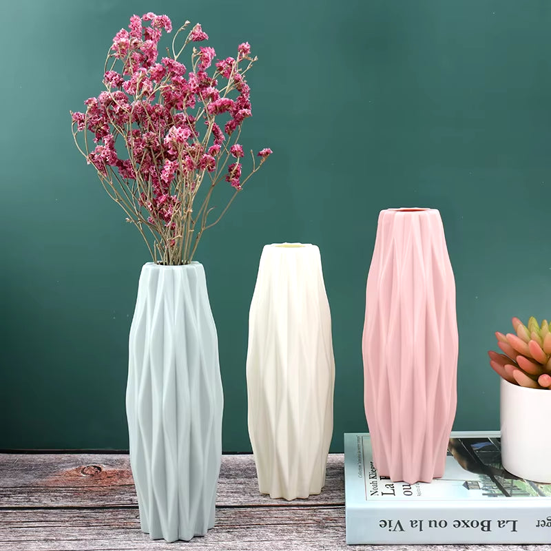 Flower Vase White Imitation Ceramic Flower Pot Decoration Home Plastic Vase