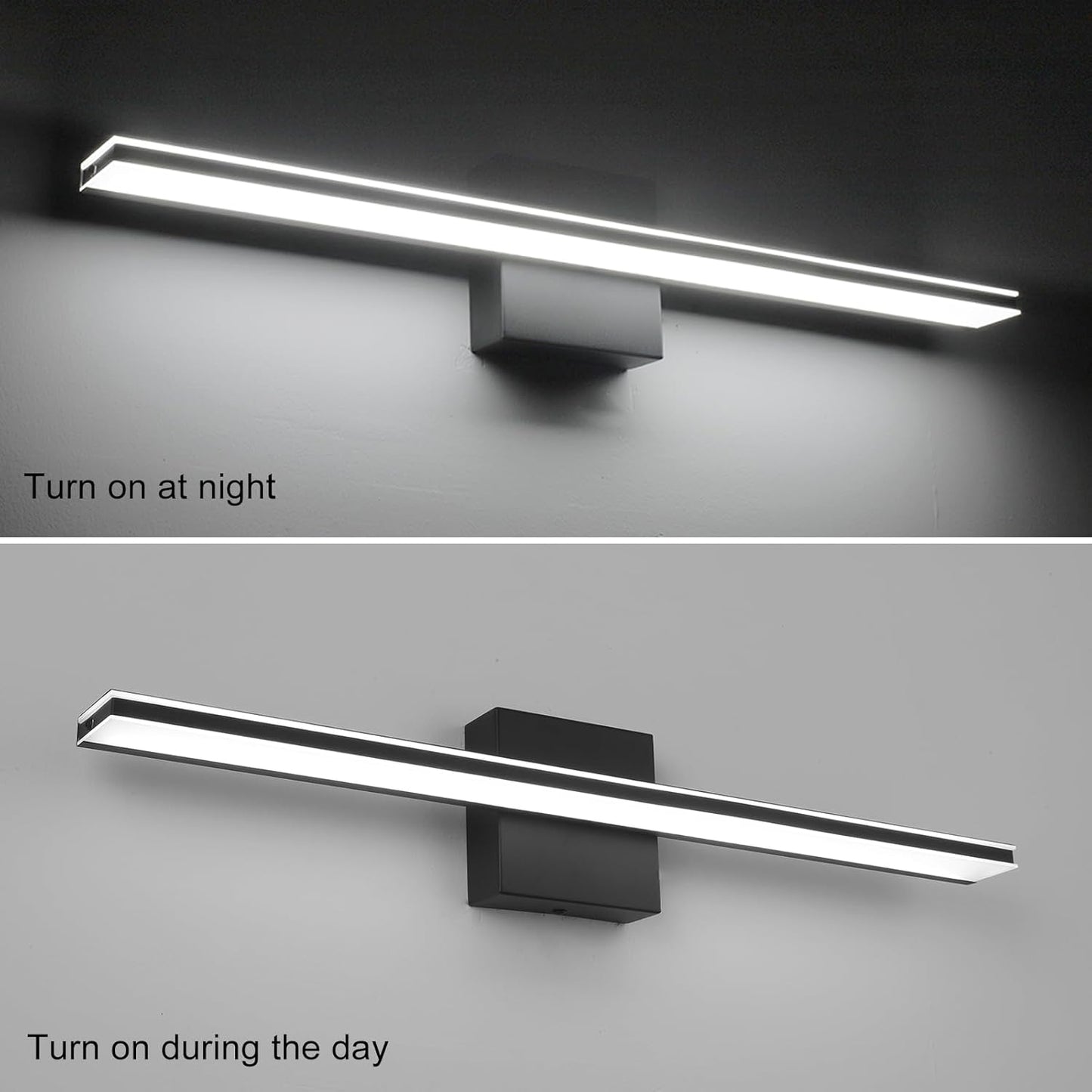 Black Vanity Light Fixture 24 Inch Bathroom Lamps over Mirror 14W Modern Bath Vanity Sconces Matte Black LED Lights for Bathroom Bedroom Wall Lighting 6000K Restroom Lighting