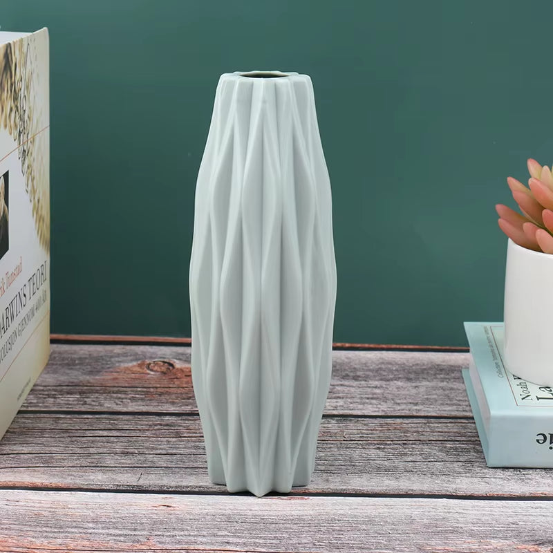 Flower Vase White Imitation Ceramic Flower Pot Decoration Home Plastic Vase