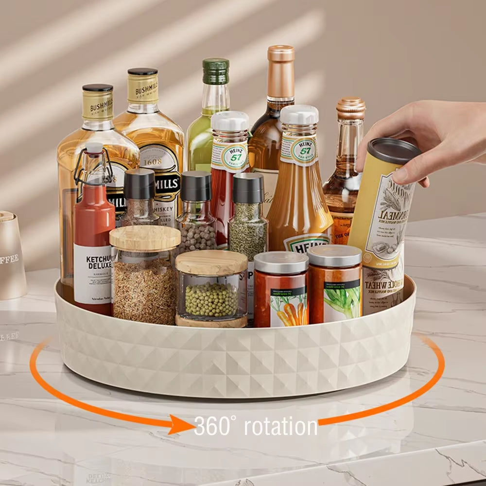 360 Rotating Seasoning Storage Rack Kitchen Storage Spice Rack Non-Slip Cabinet Organizer Tray Plate Cosmetic Organizer Bin