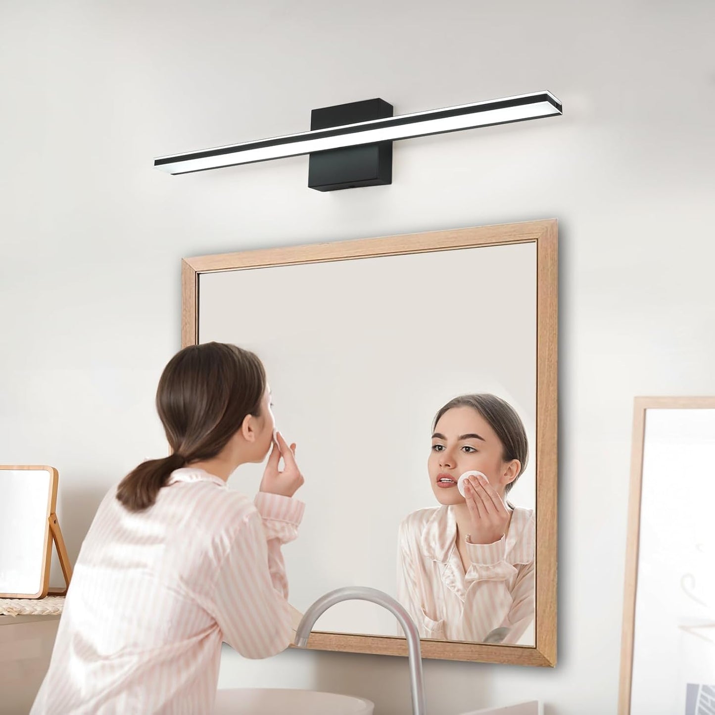 Black Vanity Light Fixture 24 Inch Bathroom Lamps over Mirror 14W Modern Bath Vanity Sconces Matte Black LED Lights for Bathroom Bedroom Wall Lighting 6000K Restroom Lighting